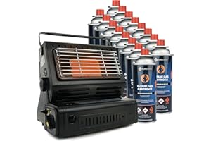 Eurocatch Calefactor de gas - Incl. 16 Bombonas de gas - Estufa - Calentador de patio - Calentador Portátil - Ajustable - Butane