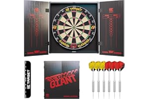 ‎TARGET DARTS Target Darts Player Dartboard and Cabinet Set | Luke Littler/Dimitri Van den Bergh/Gabriel Clemens | Dartschrank mit 2 Sets Steel-Dart-Pfeilen, Score-Charts, Wurf-Standardlinie für Wettbewerbe