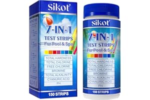 JSBNQRMZ 7 en 1 Bandelette pour Eau de Piscine et Spa,150 bandelette piscine,Bandelettes Spa et Piscine pour Test Brome,pH,le chlore total,le brome,la dureté totale,l’alcalinité totale