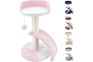 Beltom® TIRAGRAFFI PER GATTI ALTO 54 CM. GRAFFIATOIO PARCO GIOCHI GIOCO DA GATTO CON CORDA SISAL E CUCCIA ALBERO GRAFFIO PALESTRA. - Rosa-Bianco
