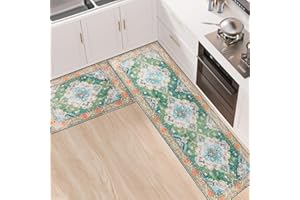 LY4U Kitchen Mat Sets Non Slip Washable, 43x75+43x150cm 2 Pieces Water Absorbent Kitchen Rug Sets, Floor Mat for Home Decoration