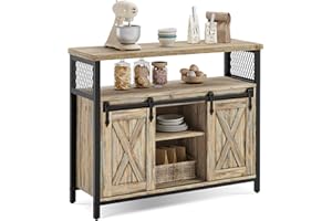 VASAGLE Aparador, Armario de Cocina, Armario de Almacenamiento, con 2 Puertas Correderas, 33 x 100 x 80 cm, Estantes Ajustables, para Salón, Marrón Turquesa y Negro Tinta LSC092B60