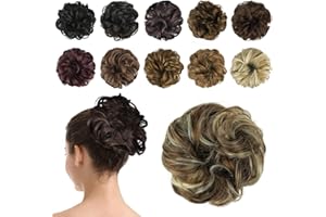BARSDAR Hair Bun Extensions Hairpiece Hair Rubber Scrunchies for Women Ponytail Extensions Updo Curly Messy Bun - Medium Chestnut Brown & Bleach Blonde Mixed