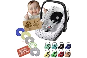 BAMBINIWELT BY RAFAEL K. Terry Cloth Summer Cover [Protective Cover for Baby Seat] Car Seat Compatible with Maxi Cosi Pebble and Pebble Plus + Free Head Cushion (Light Grey Black Stars)