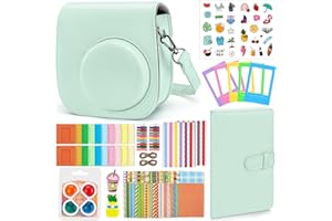Eurhomewit Accessori Fotocamera per Instax Mini 12 Fotocamera Istantanea, Custodia Instax Mini 12 / Album/Cornici/Filtro/Adesivo per Cartoni Animati/Adesivo per Bordi e Angoli -Verde Menta