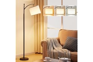 Lampada da Terra PreeOtti, Piantana Lampada da Terra Moderna con 3 Temperature di Colore, Paralume in Lino Regolabile, Lampada da Terra Vintage per Soggiorno Camera da Letto Ufficio(Lampadina Inclusa)