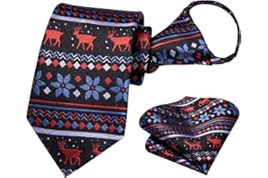 Hi-Tie Boys Tie Set Pre-Tied Silk Christmas Ties for Boy 8-11 Blue Red Green XMS Kid Necktie Pocket Square for Christmas