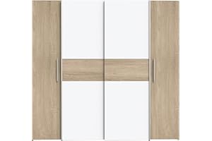 ‎FORTE FORTE KALIXTUS Schrank 200, Kleiderschrank, Schwebetürenschrank Skandinavisch Schlafzimmer 4-türig, Holzdekor: Sonoma Eiche / Weiß, 200 cm breit x 190.5 cm hoch x 62 cm tief