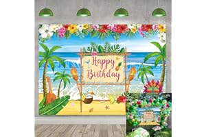 TENCOW Toile de fond hawaïenne pour fête d'anniversaire - Toile de fond d'été Luau - Toile de fond pour photo - Feuilles de palmier tropicales - Flamant rose - Tiki - Décoration de fête d'anniversaire