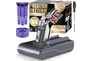 EGR Batterie V6 Haute Capacité DC62 Compatible avec Dyson V6 Animal/Fluffy/Motorhead/Absolute Aspirateur Batterie de Remplacement pour DC58 DC59 DC61 DC72 SV03 SV05 SV06 Batterie avec 4 Filtres