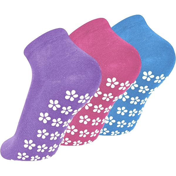 3 Paires Chaussettes Antidérapantes Femme - Pour Yoga, Pilates, Grip Silicone, Coton Confortable