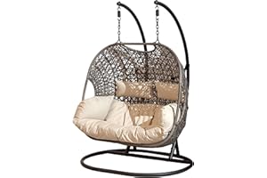 SunTime Brampton Double Cocoon Chair with Grey Cushion and Brown Rattan