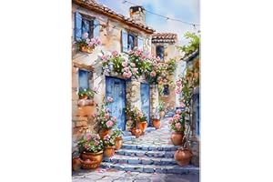 DAERLE Pintura Diamante Kits Patio de Flores, Kits de Punto de Cruz para Adultos, Kit de Pintura de Diamantes Calle de flores, Cuadros Diamantes 5D, Artes Artesanal para la Decoración 30X40cm