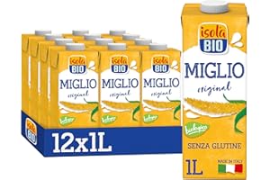 ISOLA BIO Bevanda di Miglio Biologica, Senza Zuccheri Aggiunti, 100% Ingredienti Naturali, Senza Glutine, a Basso Contenuto di Grassi, per Vegetariani e Vegani, 12 Confezioni da 1 Litro