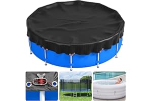 ONEANU 8Ft Swimming Pool Cover, Round Pool Cover for Above Ground Pools, 420D Oxford Solar Pool Cover Protector with Wire Tension Rope, Waterproof and Dustproof Cover for Swimming Pool, Hot Tub, Trampolines