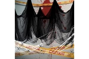 BEAFAEUR Garza di Halloween Decorativa 600 x 215 cm,Tessuto Decorativo Spaventoso con Ragno e Cotone Ragno, Allestimento Decorazioni Halloween Casa per Feste Infestate Porte Finestre Stanze Giardino (nera)