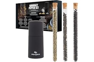 ‎MICROPLANE Microplane Młynek do przypraw w zestawie z Tellicherry pieprz, zielony pieprz i czekoladowy pieprz