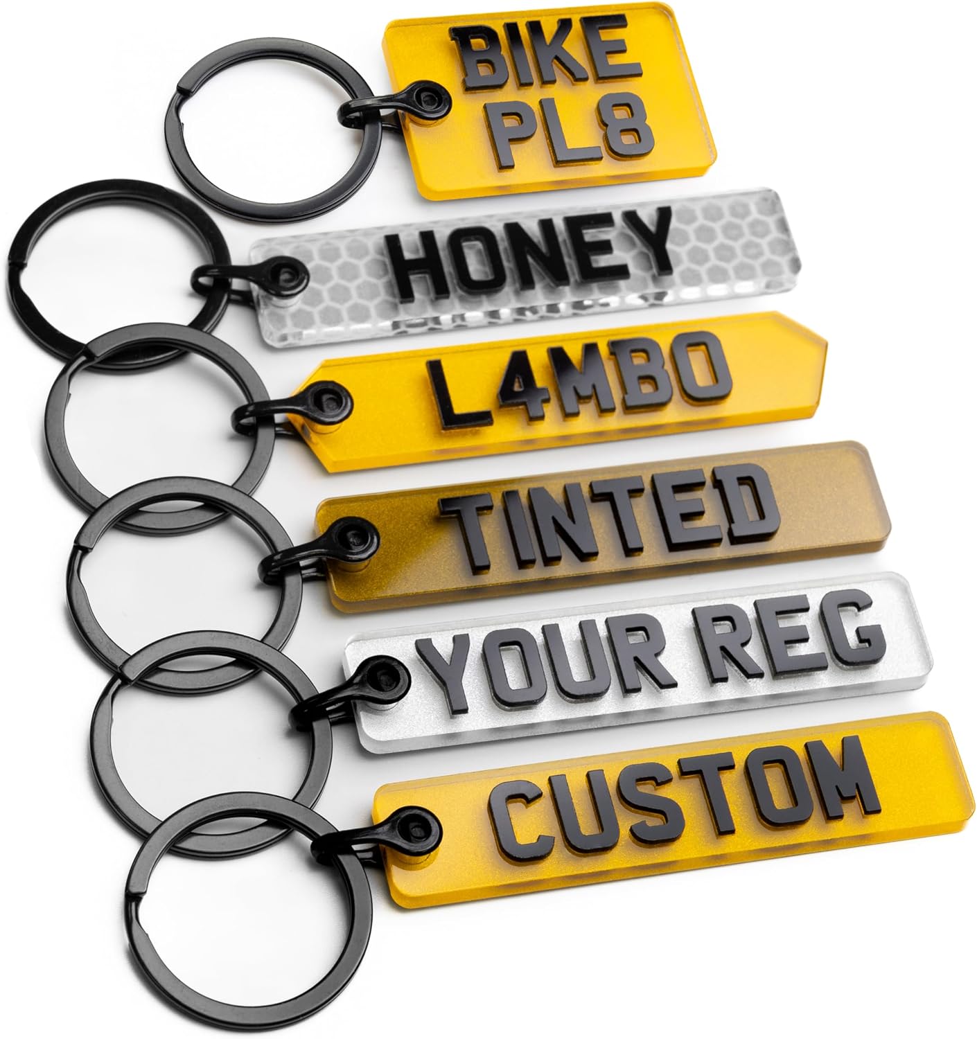 Pixly® Personalised Custom Licence Plate Keychain, Mini UK Number Plate Keyring, Name Key Chain, Motorbike Hex Car Registration Key Ring, Gift Private Reg Fob, Gift for Him Her (Custom Plate)