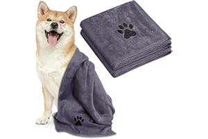 Adiwo 2 Pcs Large Microfiber Dog Towel, Soft Luxury Super Absorbent Dog Towel, Dries Pets Quickly, Machine Wash, Hand Washing and Dry, Bath Towel for All Breeds Dogs and Cats (75x35cm, Grey)