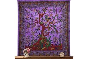 AVA COLLECTIONS Large Tapestry Purple Tree of life Wall Hanging Hippie Tapestries Cotton Bedspread Beach Picnic Wall Decor Blanket Art Hippie Bedroom Decor (Size 90x84 inches) (Queen- Tree of life/Purple)