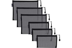 HRX PACKAGE Nylon Mesh Cosmetic Zipper Bags, 6PCS Black Makeup Pouches Pen Pencil Organizer Case for Travel Purse Diaper Bag (A5 x 3pcs, A6 x 3pcs)