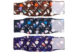 MICOOYO Reusable Dog Nappies Male 3Pack, Washable Belly Bands for Dogs, Super Absorbent Dog Diapers Wrap for Medium Doggie(Space, M)