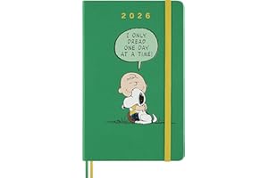 Moleskine Peanuts Daily Planner, Agenda Giornaliera 2026 12 Mesi, con Copertina Rigida, Chiusura Elastica e Adesivi a Tema, Formato Large 13 x 21 cm