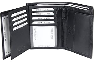 Frentree® Herren Leder Geldbörse mit RFID Schutz, 11 Kartenfächer, Hochformat Portemonnaie, Schwarz