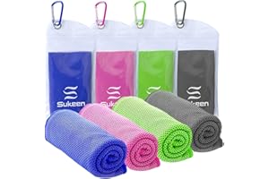 Sukeen Asciugamani Rinfrescanti 4PCS (101,6 x 30,5 cm), Asciugamano per Il Ghiaccio, Asciugamano Traspirante e Fresco, Asciugamano in Microfibra per Yoga, Golf, Sport all'Aria Apert