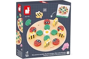 Janod - Pédagogie Range - My First Garden Mandala - Develops Concentration & Creativity - Children’s Educational Toy - FSC Wood Game - 24 Months +, J05084
