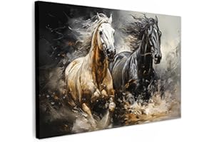 MuchoWow© Canvas Wall Art 47"x31" / 120x80 cm Decor Prints for Living Room Decorative Canvases Hall Artwork Horses - Black - White - Animals