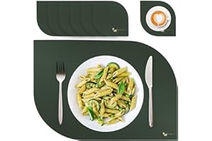 BW BLACKWHITE STORE Blackwhite Store Tischsets Abwaschbar Wasserdicht PU Kunstleder Platzset Abwischbar Lederoptik Dunkelgrün 6er-Set 2 Ecken 43x30cm 10x10cm Platzdeckchen Leder für Home Hotel & Restaurant