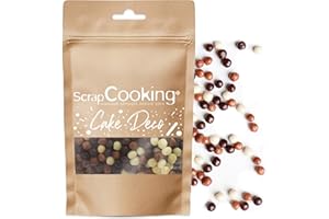 ScrapCooking - Mini-Perles 3 Chocolats 40 g - Décors Pâtisserie Alimentaires Comestibles - Sprinkles Choco Blanc, Lait & Noir - Billes Déco Gâteaux, Bûches, Donuts, Churros, Gaufres - 7457