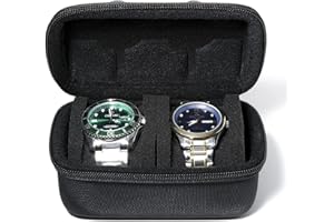 MATGEUT watch travel case,Hard portable 2 slots Watch Roll Travel box - Storage Organizer fit large &small watches(black lining, 2 slots)