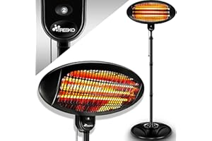 TRESKO Promiennik podczerwieni 2000 W | elektryczny promiennik ciepła na taras z 3 stopniami ogrzewania | promiennik tarasowy do wewnątrz i na zewnątrz | promiennik podczerwieni z wyświetlaczem LED