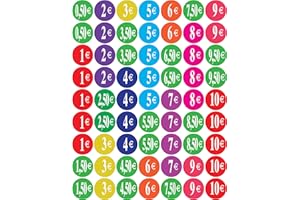 Affichesstore 30258 - Lot de 315 Stickers - 5 Feuilles de 63 Etiquettes Adhésives Rondes 25mm - Prix divers de 0,50€ à 10€