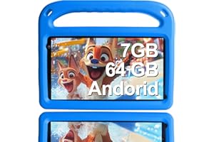 ‎GOODTEL GOODTEL 7 Zoll Android Tablet ｜Android System mit 7 GB + 64 GB Speicher｜Bluetooth｜WiFi｜GPS｜Doppelkamera｜Lernspiele und Spiele für Eltern｜Eva-Spritzwasserschutzhülle (BLU)