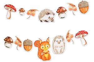 Papierdrachen Girlanda 10 m jako dekoracja jesienna – dekoracja do majsterkowania dla chłopców i dziewczynek – wiewiórka i jeż | kreatywny projekt w przedszkolu i szkole