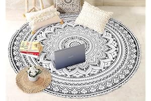 raajsee Indien Strandtuch Rund Mandala Hippie/Groß Indisch Rundes Baumwolle/Boho Runder Yoga Matte Tuch Meditation/Tischdecke Rund Picknick handgefertigt Teppich 70 inch (Graue Schwarze Ombre)