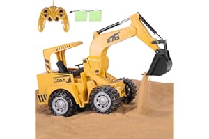 Mingfuxin Ferngesteuerter Bagger Spielzeug, RC Baufahrzeuge für Kinder, Kinderspielzeug RC Bagger mit 2 Rechargable Batteries Lichtern & Sound für Jungen Mädchen 3 4 5 6 7+ Jahren Weihnachten Geschenk