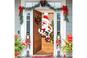 Lets Joy Dekoracja na drzwi bożonarodzeniowe, 90 x 200 cm, osłona na drzwi bożonarodzeniowe, kolorowa, zabawna osłona z kreskówki, dekoracja bożonarodzeniowa z taśmą na rzep, samoprzylepna