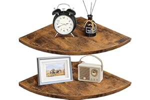 Homode Corner Shelf Wall Mount, 12 Inch Wood Floating Corner Shelves with Cord Hole, Set of 2 Large Corner Hanging Shelves for Bathroom Bedroom Kitchen, Rustic Brown