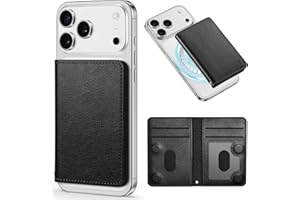 TUCCH Portfel magnetyczny, 6 uchwytów na karty z blokadą RFID, kompatybilne z MagSafe, etui na karty ze skóry PU [przezroczyste okienko ID] do iPhone 17/16/15/14/13/12 seria, Tekstura Czarna