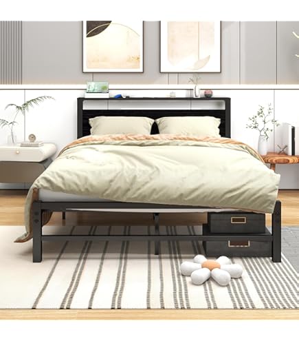 Bealife 120x200 cm Gestoffeerd bed met Metalen Frame, Houten Bealife 120x200 cm Gestoffeerd bed met Metalen Frame, Houten