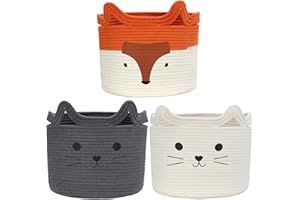 Goodheim Kinder Aufbewahrungskorb 3er-Set für Kallax Regal, Spielzeugkorb, Kinderzimmer, Aufbewahrung Kinderspielzeug Korb 30x30, Wäschekorb Kinder Katze Fuchs Weiß Grau
