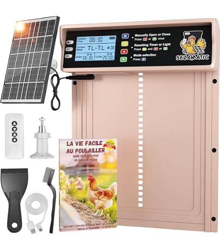 Fiqops Clapet automatique pour poulailler en aluminium avec télécommande, minuterie, manuel, capteur de lumière - Clapet électrique pour poulailler, ouverture de porte 30 x 30 cm, IP44