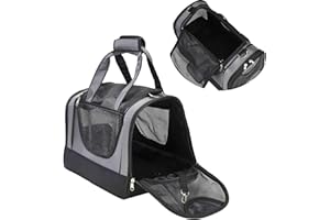 SEUENELF Louvra Hund Tragetasche Katze Transsporttasche Soft Haustier Träger mit Fleece-Pad Metall Sicherheitsverschluss aus Flachs Nylon für Katzen Klein Welpen (Grau, S1)