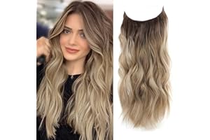 NEXYSHE Invisible Wire Hair Extensions Hair Pieces for Women Natural Wavy Hair Extension Synthetic Hairpieces 20 Inch Secret Hair Extension (Dirty Blonde with Dark root)