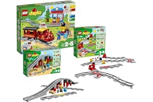 LEGO Duplo Set: 10874 Le Train à Vapeur + 10872 Les Rails et Le Pont du Train + 10882
