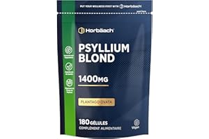 HORBÄACH Psyllium Blond Gelules 1400 mg | 180 Gelules Vegan | Fibre de Husk Haute Dosage | Prébiotique naturel | Horbaach